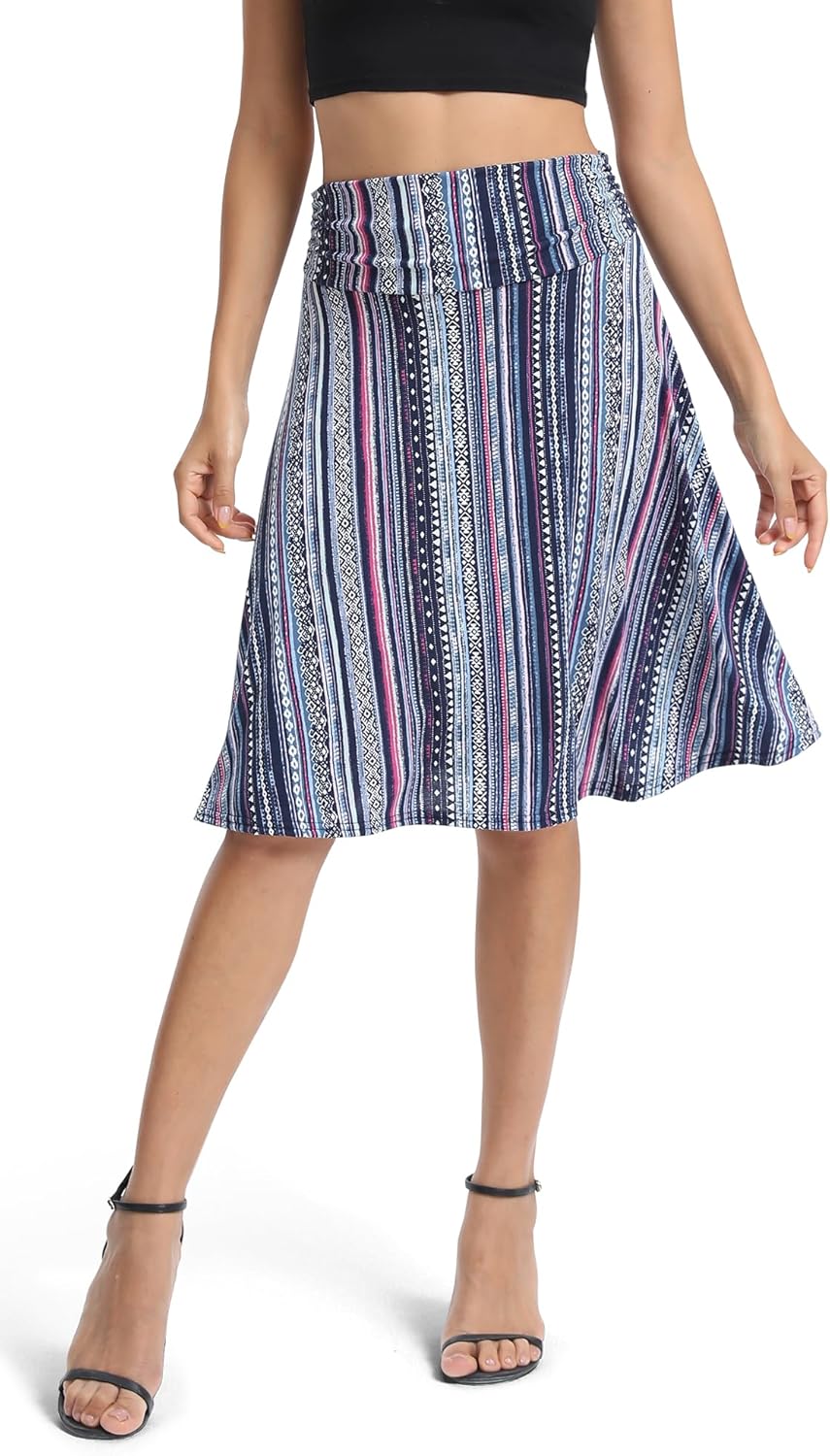 Women Ruched Waist Stretchy Flared Yoga Skirt High Waist Midi Skirt for Women