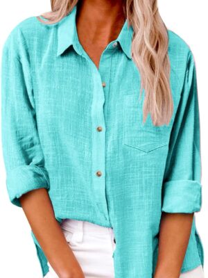 Button Down Shirts for Women Gauze Cotton Long Sleeve Shirt Collared Plus Size Blouses 2025 Summer Linen Tops Clothing
