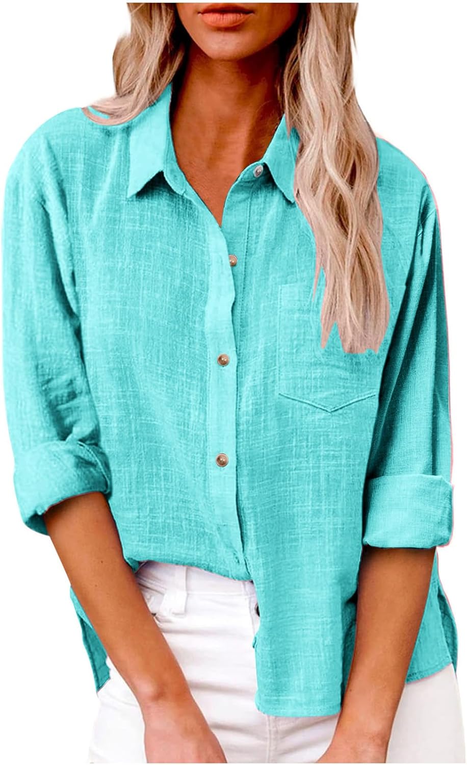 Button Down Shirts for Women Gauze Cotton Long Sleeve Shirt Collared Plus Size Blouses 2025 Summer Linen Tops Clothing